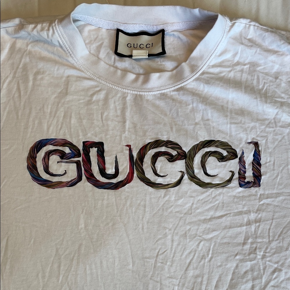Gucci White Tee with Colorful Logo